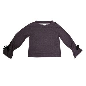 Atwell Womens XS Heathered Knit Top Bell Sleeve Tie Cuff Boho Casual Bow